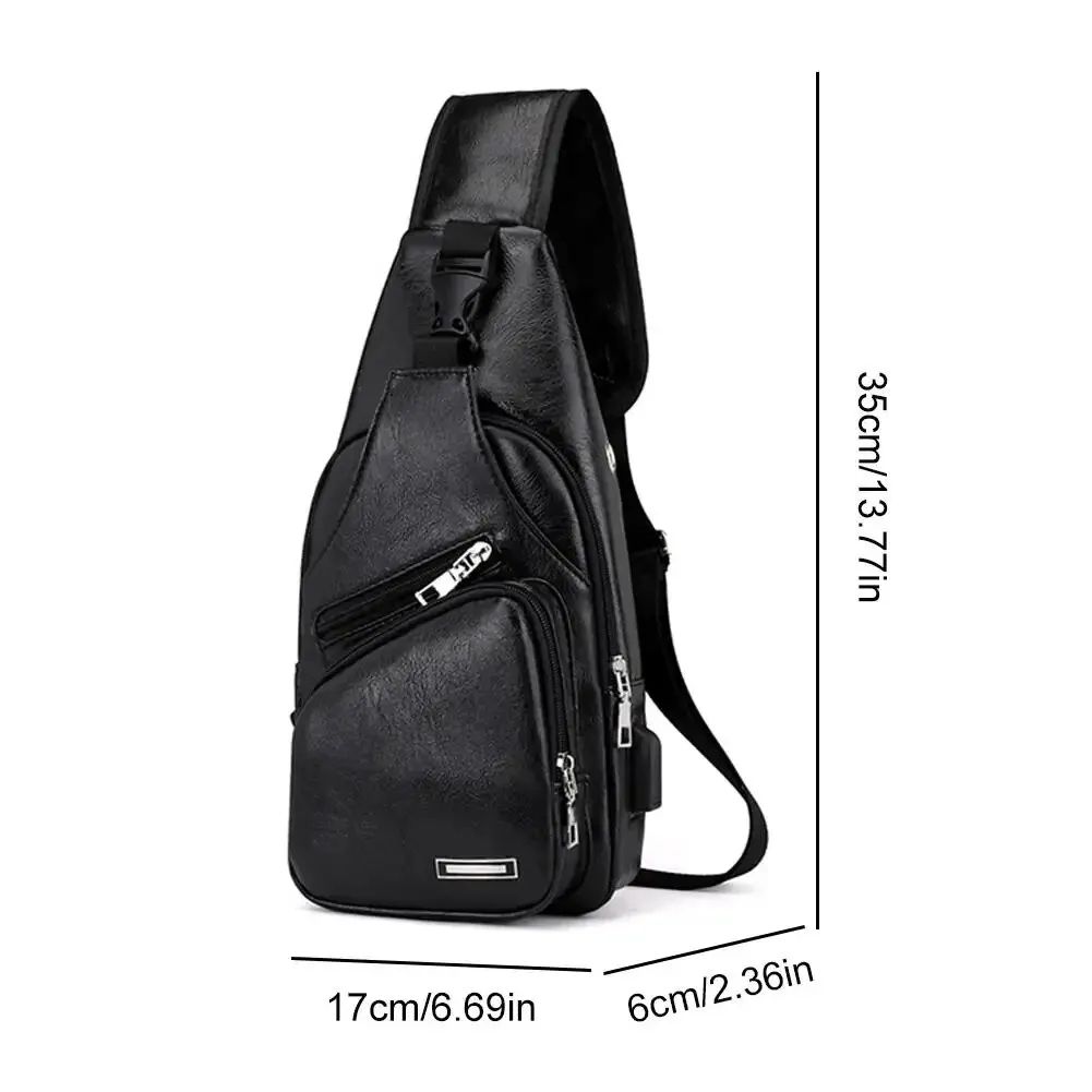Men's PU Leather USB Charging Chest Bag Crossbody for Commuting and Travel