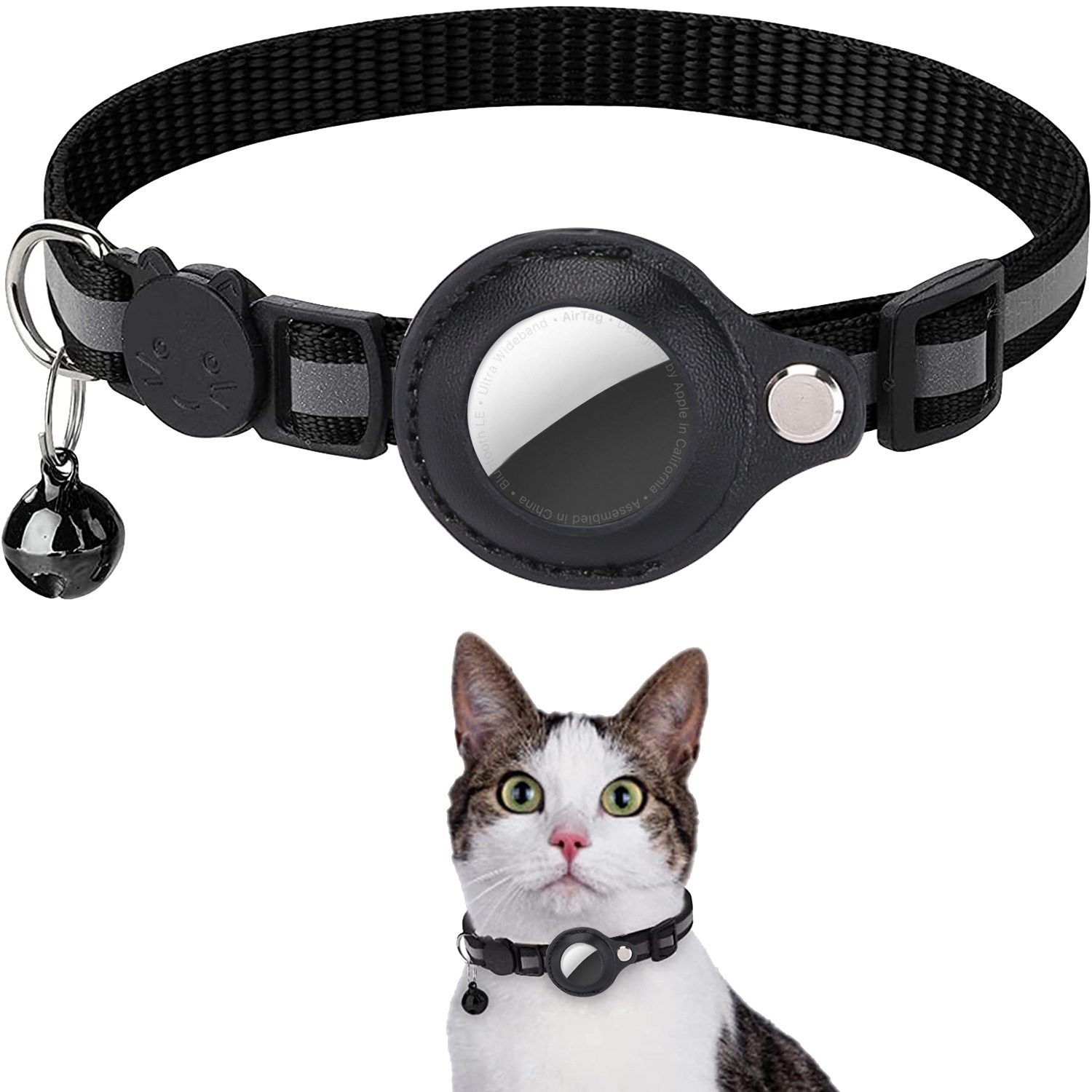 Adjustable Cat AirTag Holder Collar, Reflective Strips, Breakaway Waterproof Pet Air Tag Case, Kitten Collar