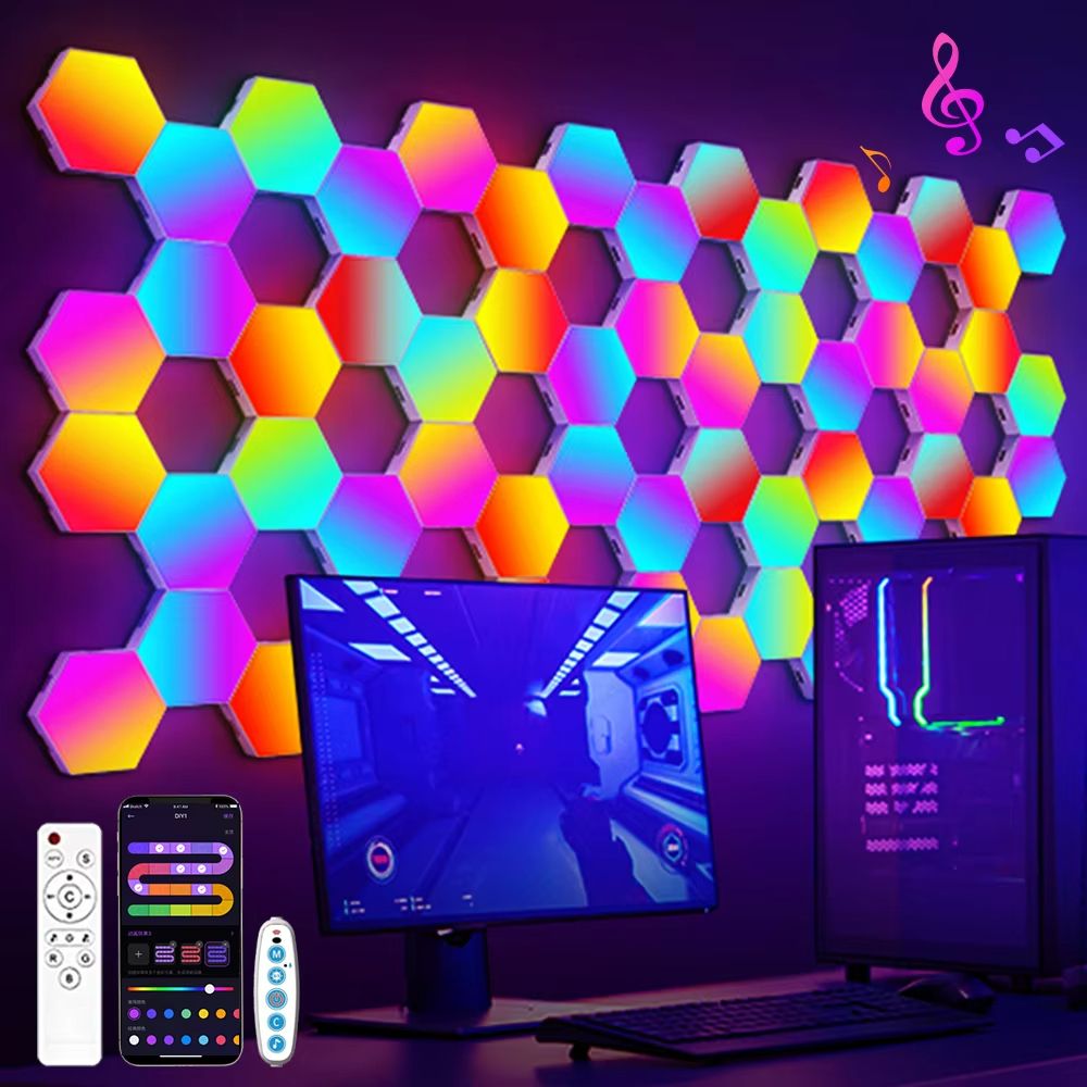 RGB Hexagon Smart Wall Lamp with Music Sync and Color Changing Effects