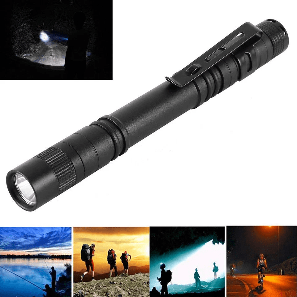 LED Mini Flashlight Penlight, Clip On Portable Pen Torch Lamp, High Brightness Aluminum Light for Outdoor, Fishing, Camp