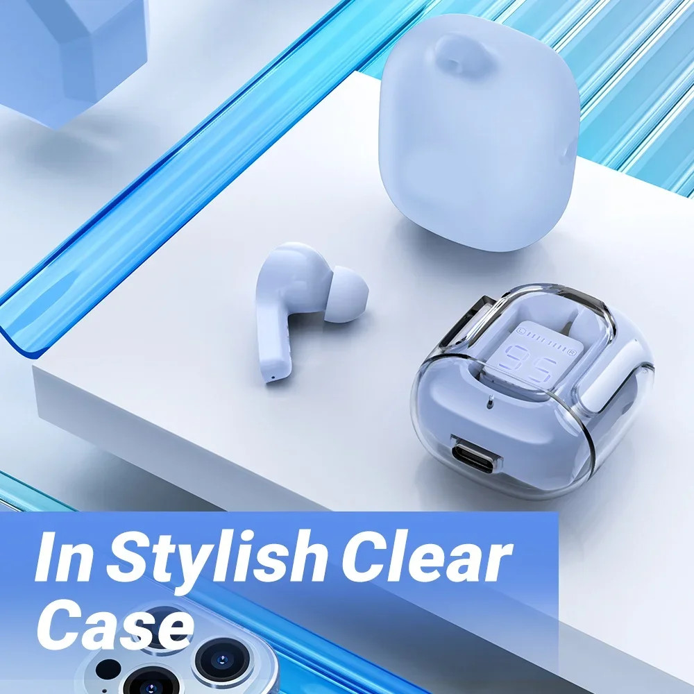 Wireless Bluetooth Earphone, Transparent Headphones, LED Power Digital Display, Stereo Sound Earphones