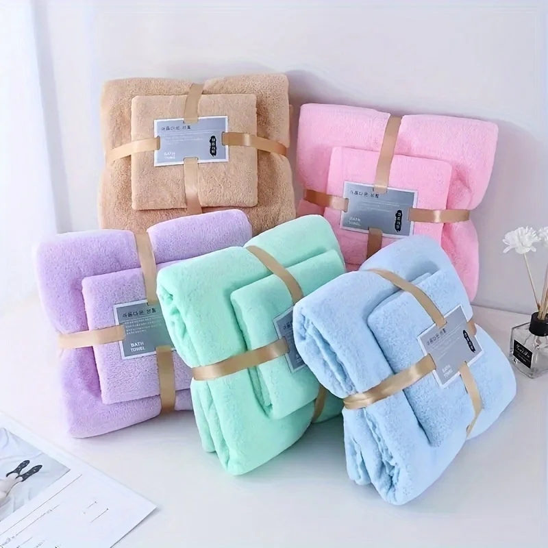 Premium Coral Velvet Bath Towels, Ultra Absorbent Quick Dry Towel Set, Spa Grade Softness for Home & Commercial Use