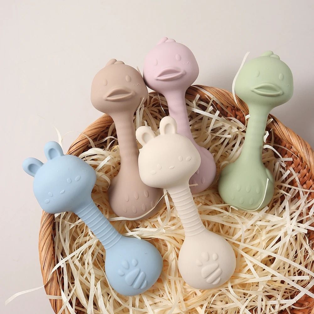 Ergonomic Silicone Duck Handheld Rattle – BPA-Free Teething Shaker & Molar Toy