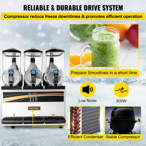 3x15L Commercial Slushy Machine, 1200W Stainless Steel Frozen Drink Maker, Adjustable Temperature (26.6°F-28.4°F)