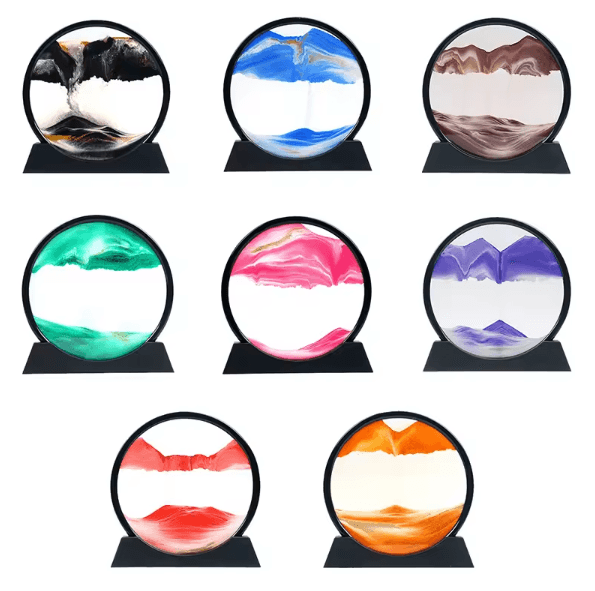 3D Moving Sand Art Picture – Round Glass Quicksand Flowing Sand Frame for Relaxing Home Office Decor