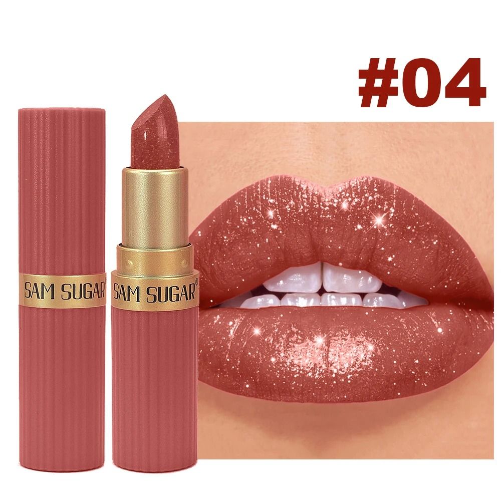 Long Lasting Matte Velvet Lipstick with Pearlescent Pink Glitter Shimmer Finish