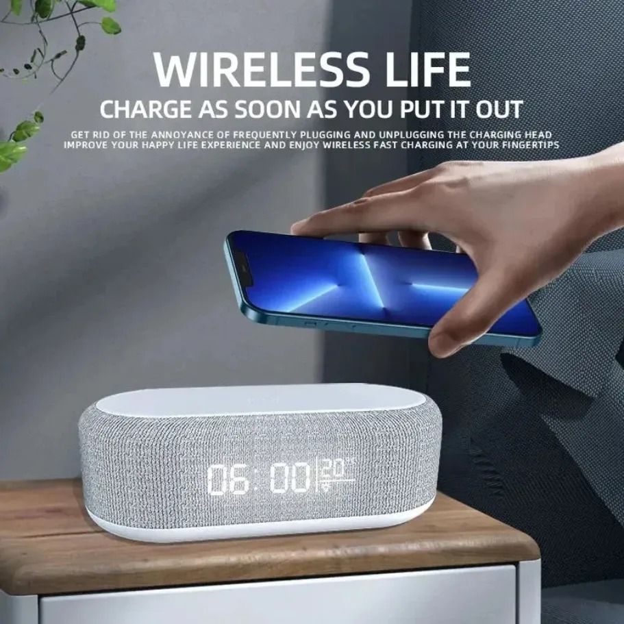 Intelligent Alarm Clock Wireless Charger – 15W Fast Charging Station with Bedroom Lamp, Night Light & Desktop Thermomete