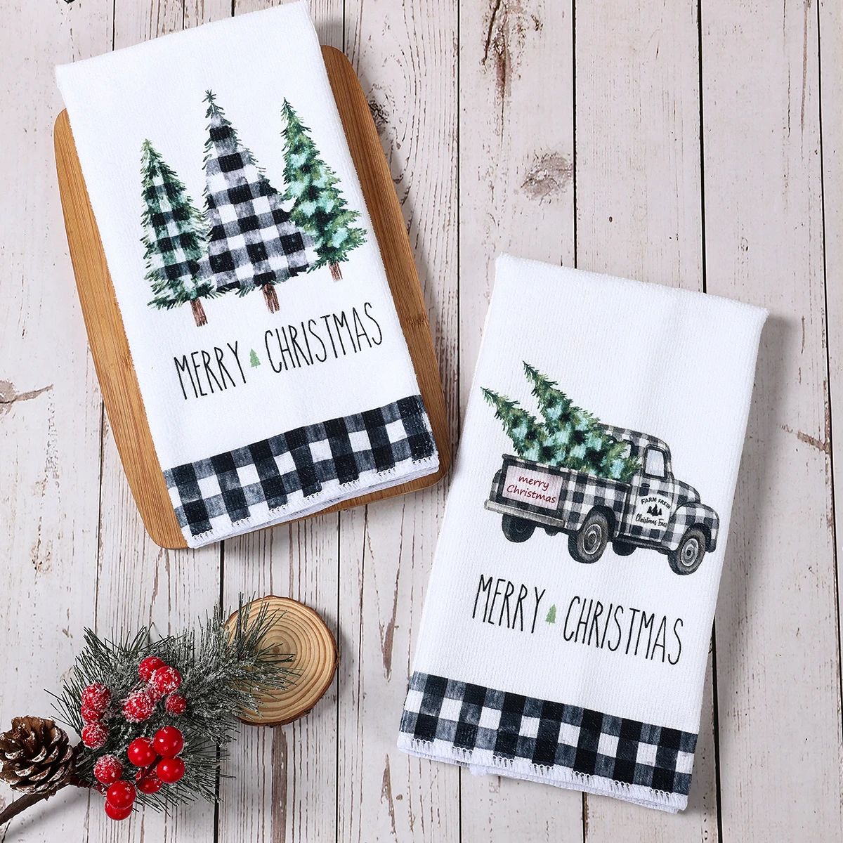 Merry Christmas Santa Kitchen Towels Set of 2