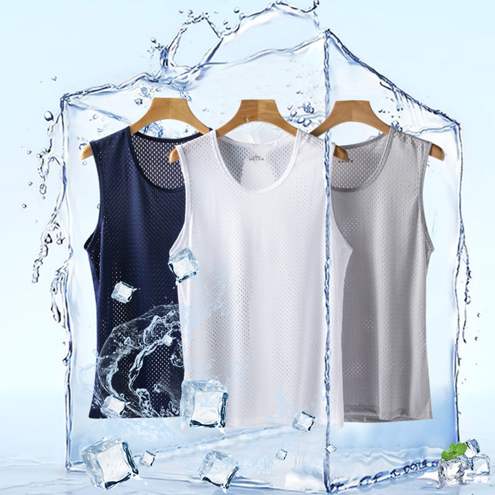 Breathable Men Ice Silk Tank Tops, Gym Fitness Vest, Quick-drying Mesh Underwear Sleeveless Bodybuilding Singlet