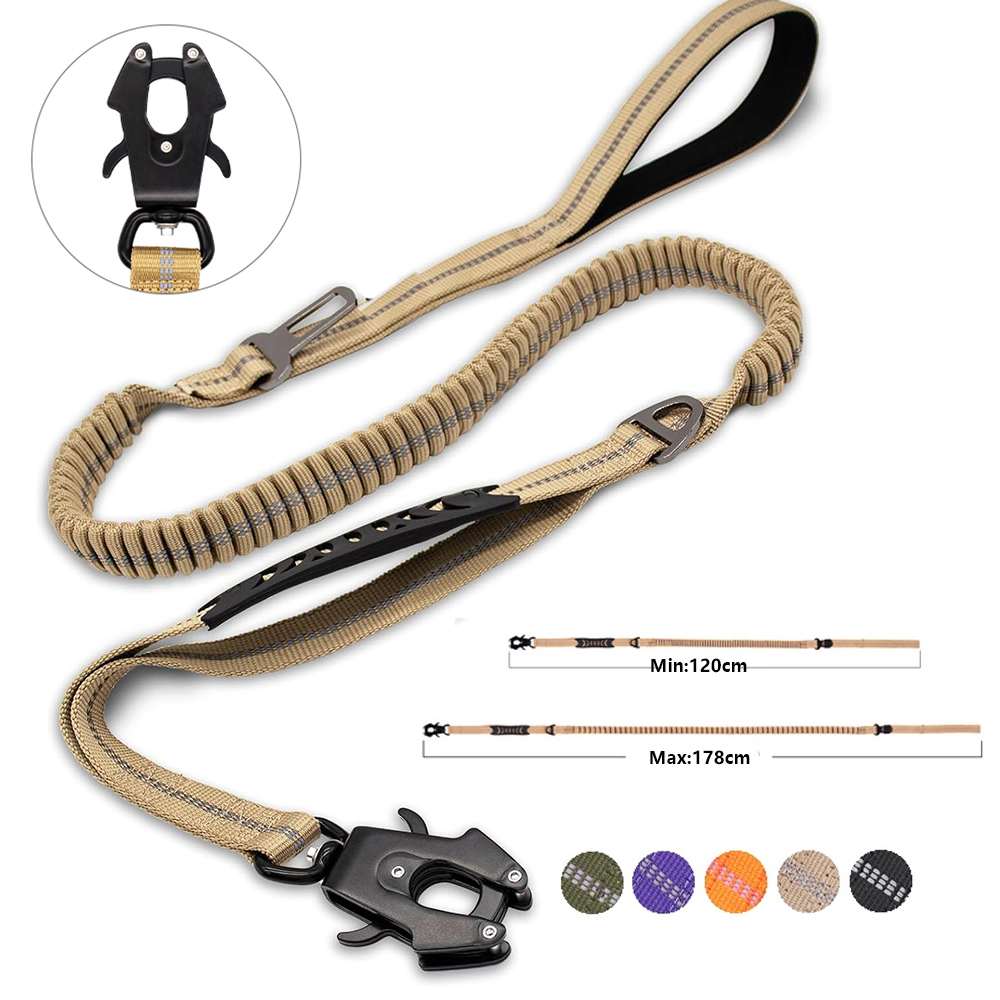 Reflective Shock Absorbing Pet Leash with Car Seatbelt for Large Dogs Heavy Duty Tactical Bungee Dog Leash.
