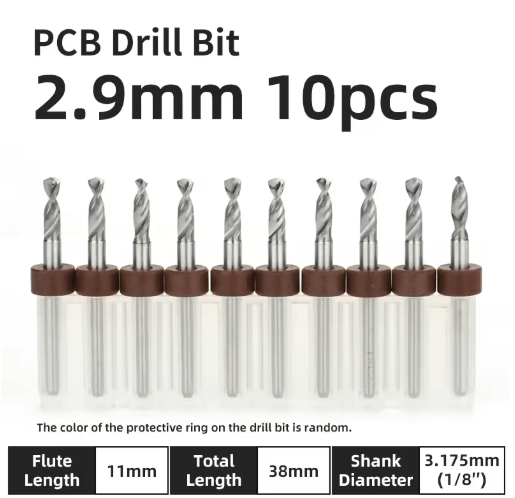 TOOLEYE Micro PCB Drill Bit Set – 10pcs Precision CNC Drills (0.1–3.175mm, 1/8 Shank)