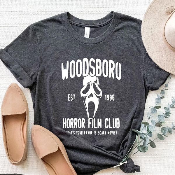 Woodsboro Horror Film Club Shirt Scary Movie Fan Graphic Tee Halloween Gift