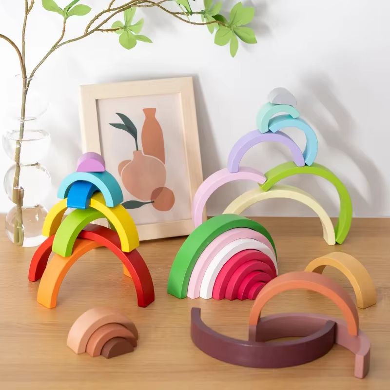 RainbowArch Montessori Wooden Building Blocks for Kids Early Learning