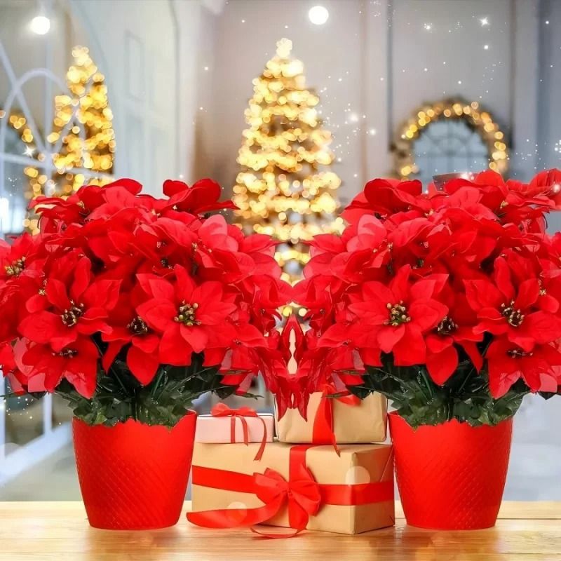 Artificial Christmas Flower Bouquet Decorative Holiday Accent