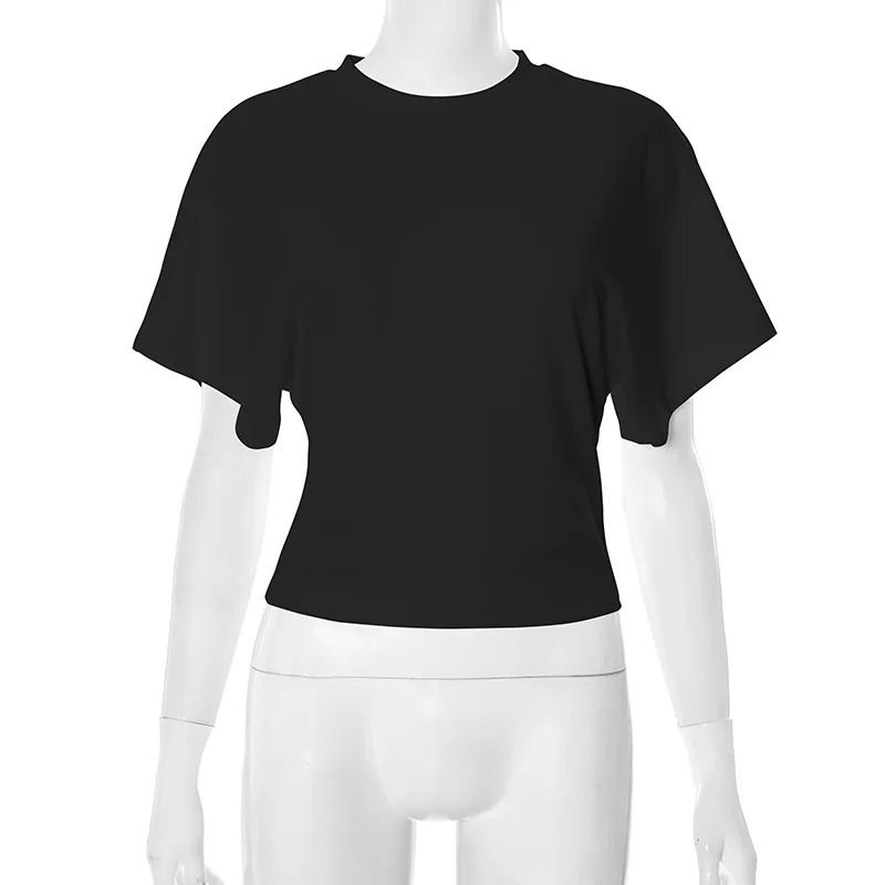 Premium Pure Cotton Crew Neck Pullover – Womens Loose-Fit Waist-Defining Cropped Top with Exposed Navel