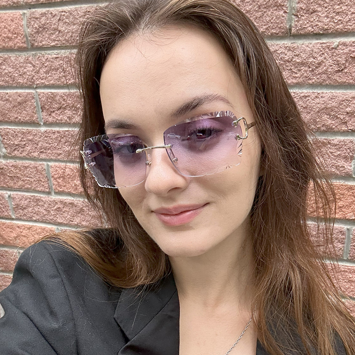 Luxury Rimless Sunglasses Diamond Cut Square Frameless Glasses