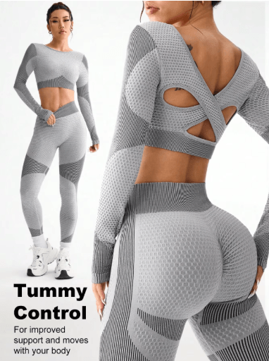 2-Piece Seamless Womens Yoga & Running Set Breathable Fitness Suit