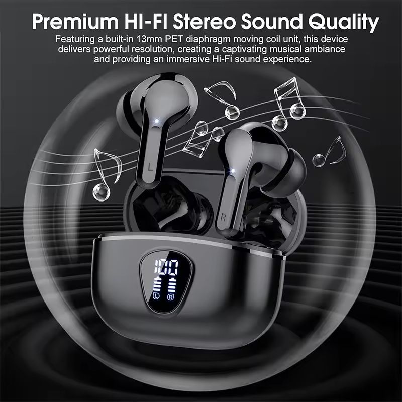 Wireless Earbuds with LED Display Noise Cancelling and Waterproof Design