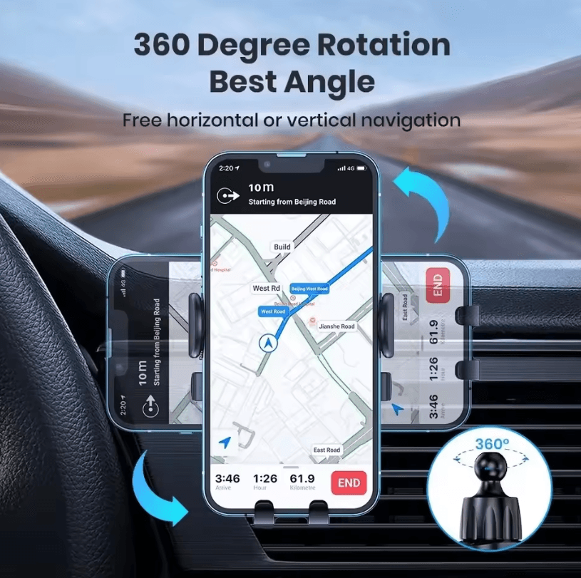 Gravity Car Phone Holder with 360° Rotation for Air Vent Mount and One-Hand Placement