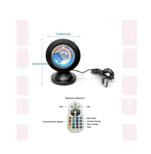 16-Color Sunset Projection Lamp with Remote Control & Built-in Earbuds