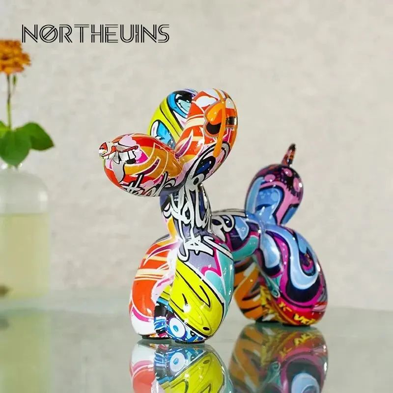 Graffiti Balloon Dog Resin Statue – Colorful Modern Art Home Decor