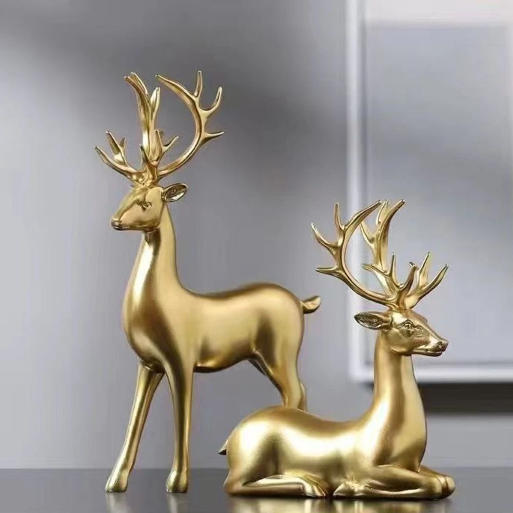 Gold Christmas Reindeer Decor Set Holiday Table Elk Figurines Home Accent