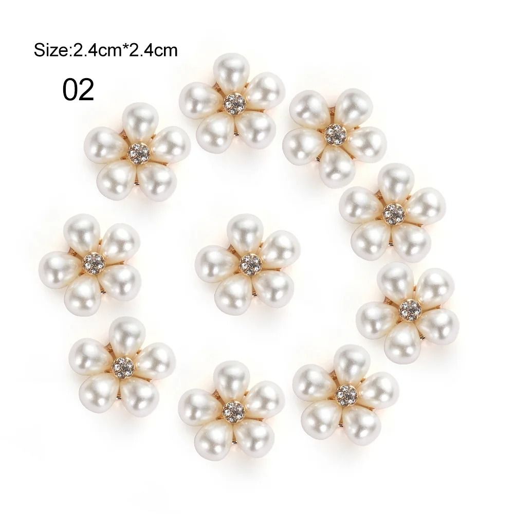 10PCS Flower Rhinestone Pearl Buttons Alloy Crystal DIY Wedding & Craft Embellishments