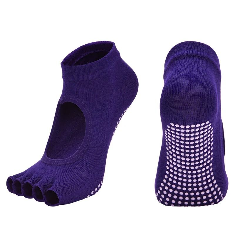 Women Cotton Yoga Backless Five Toe Socks Anti Slip Silicone Pilates Gym Ballet Dance Socks