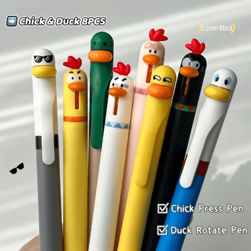 Cute Chicken Gel Pen Set 4pcs Funny Rotating Black Ink Pens (0.5mm)