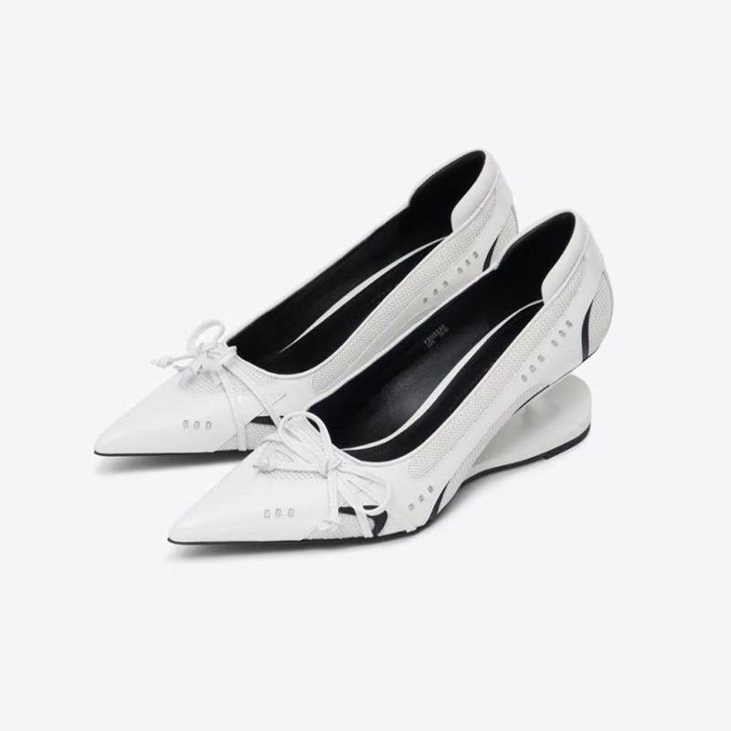 Womens Fashion Bow Spliced Heels, Special Heel Pointed Toe Non Slip Shallow Mouth Mary Jane Single Shoes
