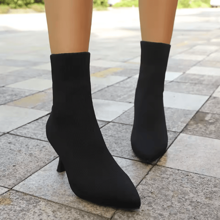 NovaCurve Womens Stretch Fabric Chelsea Boots – Autumn/Winter Sock Boots with Pointed Heel