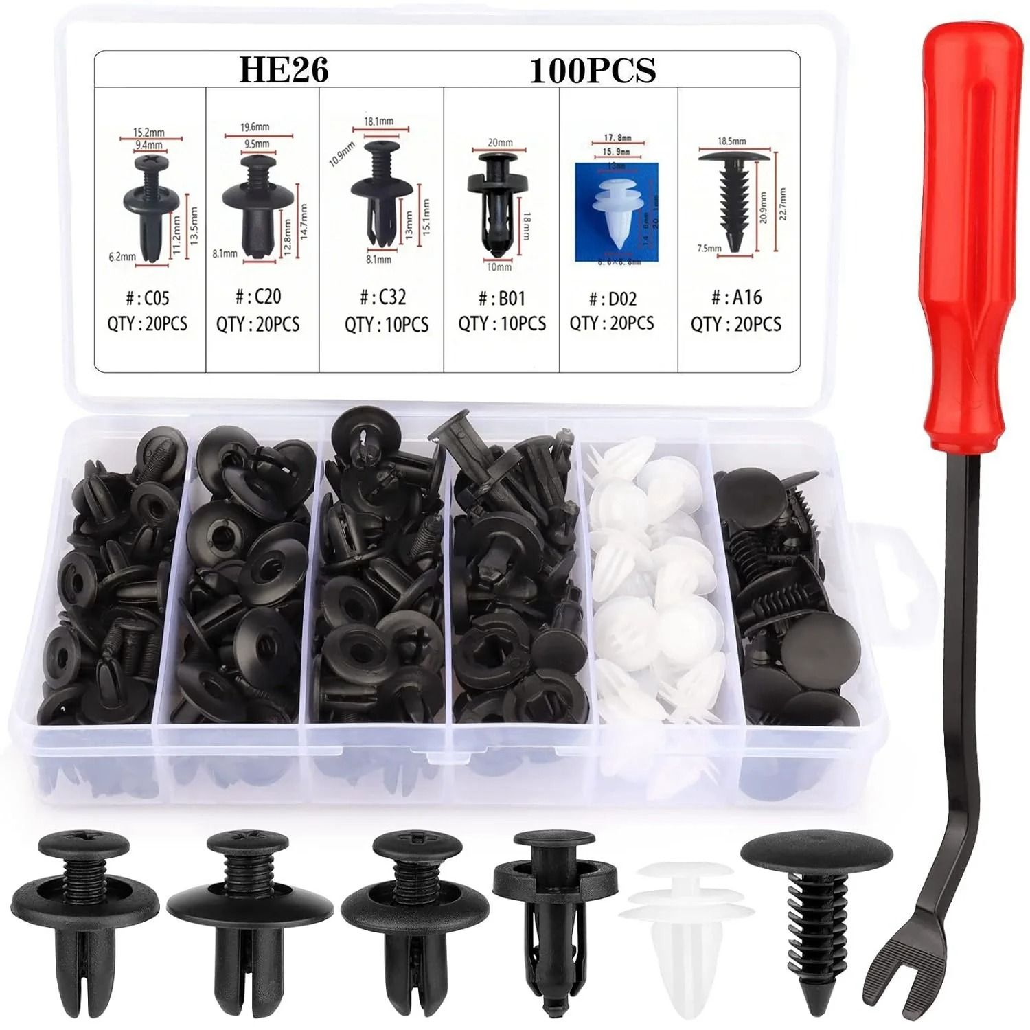 Universal Car Body Push Retainer Pin and Trim Fastener Kit with Tools