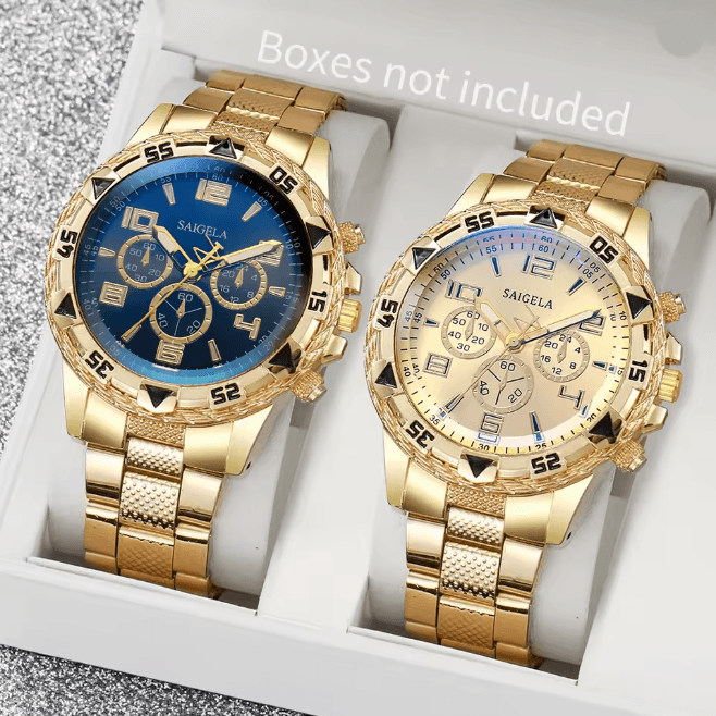 Mens Business Quartz Watch Set Arabic Dial Steel Band