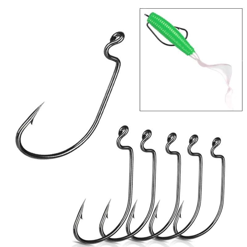 10 Piece Offset Fishing Hook Set Sharp Jig Head Crank Hooks for Soft Bait and Crankbait Rigs