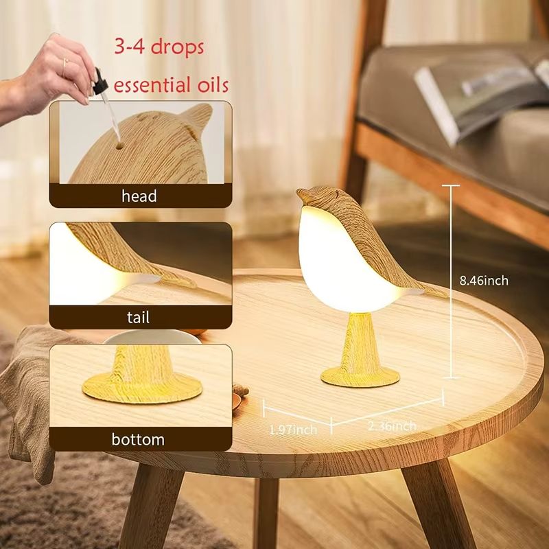 BirdGlow Rechargeable Wooden Bird Night Light – LED Touch Switch Bedside Lamp