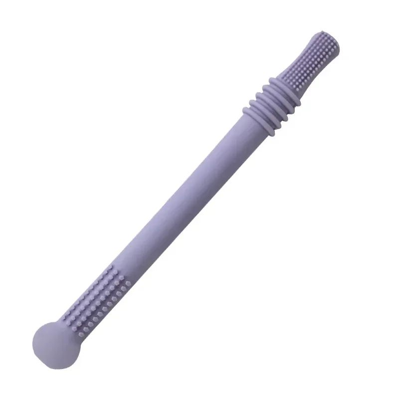 Silicone Baby Teether Straw Toy – Safe Chewable Molar Teething Toy with Easy-Grip Handle