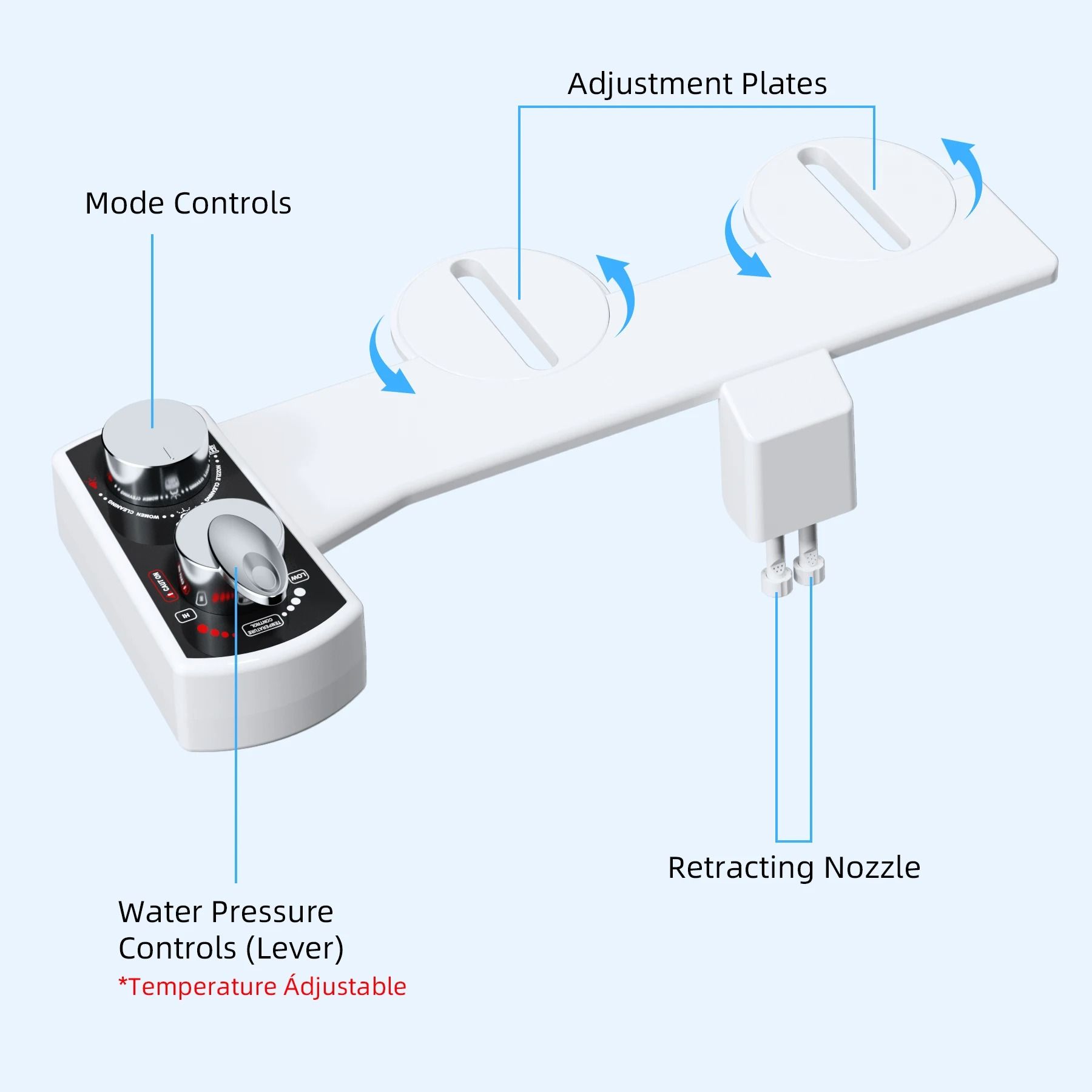 Adjustable Hot and Cold Dual Nozzle Bidet Attachment