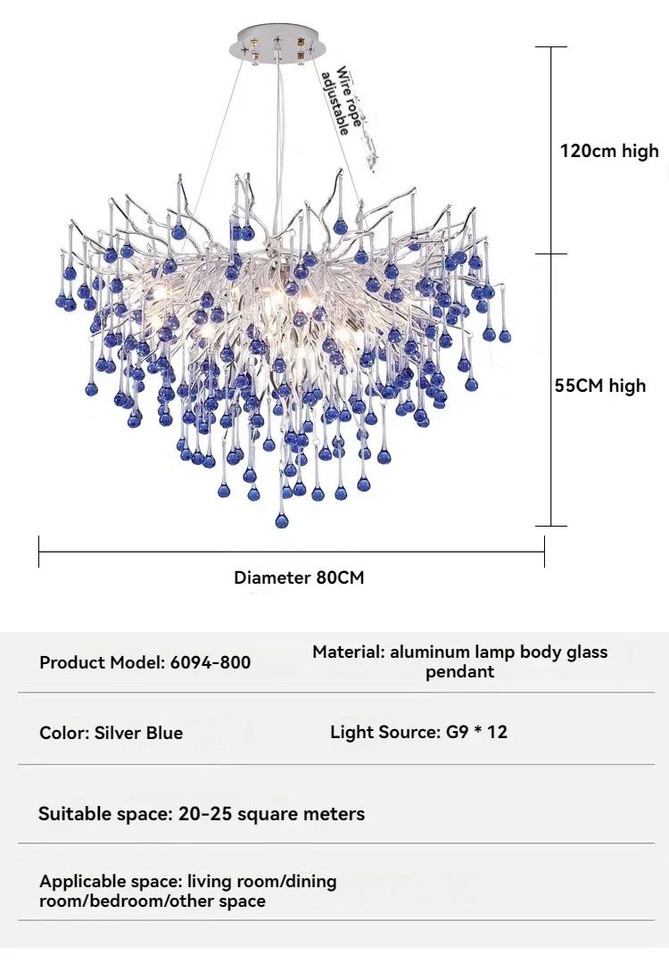 Modern Branch Crystal Chandelier – Luxury Pink & Blue Teardrop Hanging Ceiling Light