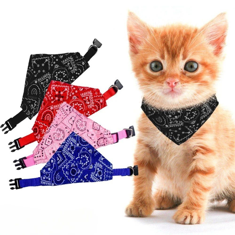 Adjustable Pet Triangle Bandana – Cute Printed Dog & Cat Saliva Scarf with Collar Strap