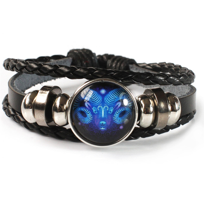 Glow in the Dark Zodiac Bracelet Multilayer Leather Wrap Astrology Gift