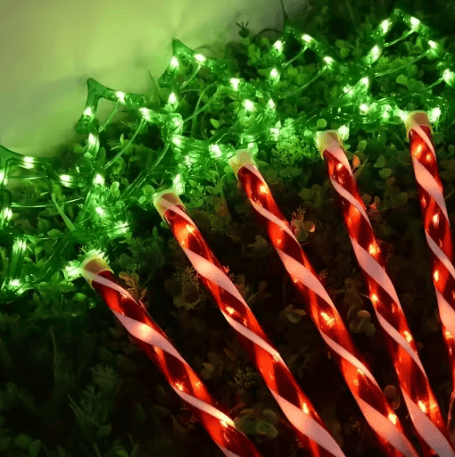 Solar Candy Christmas Tree Garden Lights 5PC Outdoor Stake Light Set