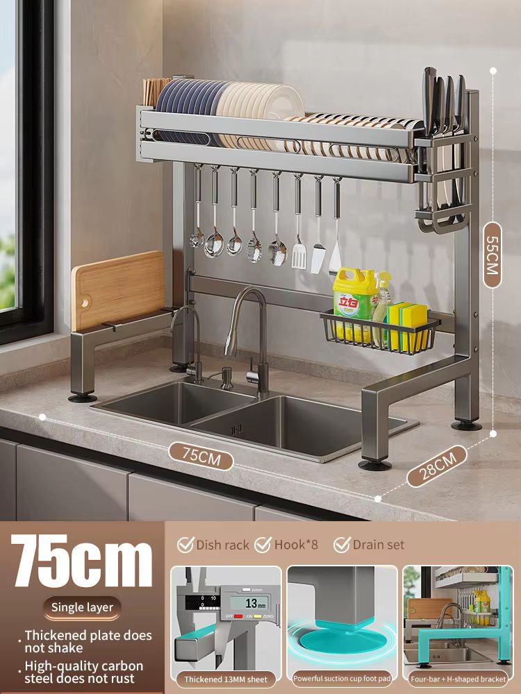 Stainless Steel Double-Layer Kitchen Sink Dish Draining Shelf
