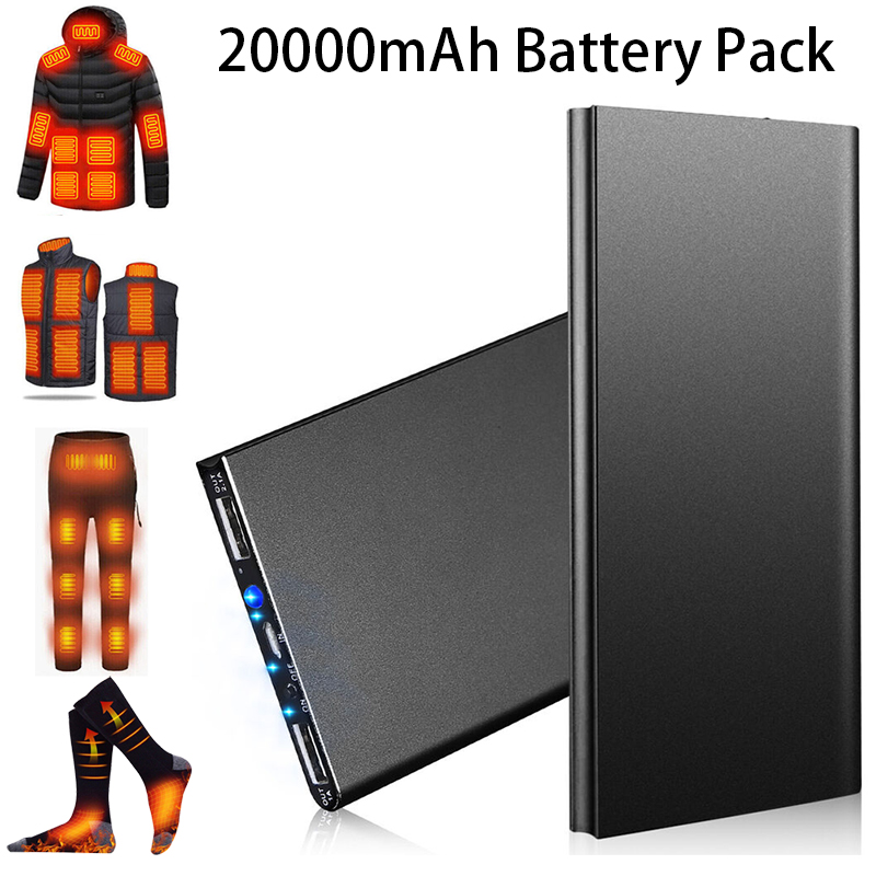 Portable Power Bank, Dual USB Charging Ports for Phone, Heated Jacket, Flashlight