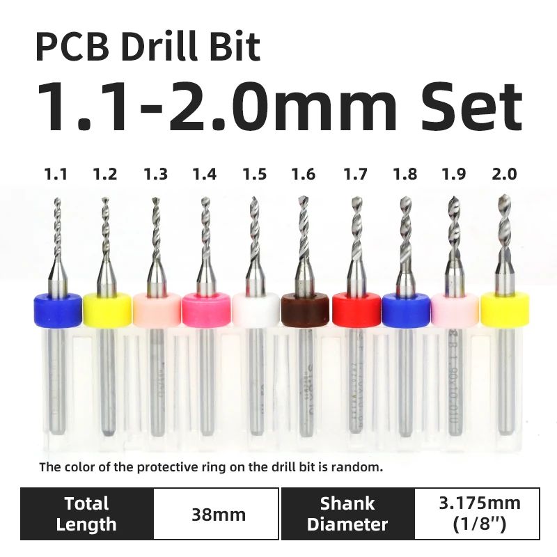 TOOLEYE Carbide PCB Drill Bit Set (10pcs) 1/8 Shank Micro CNC Bits, 0.1–3.175mm