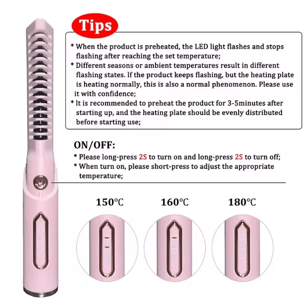 Portable Cordless Hair Straightener Brush – 2-in-1 Anti-Scald Styling Comb for Travel
