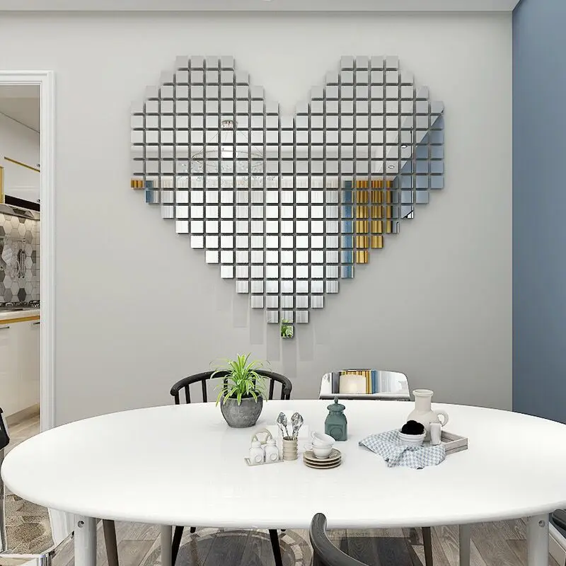 Acrylic Mirror Wall Stickers Circle Square Heart Shaped Wedding Decor Bedroom Art Wall Decals Home Decoration