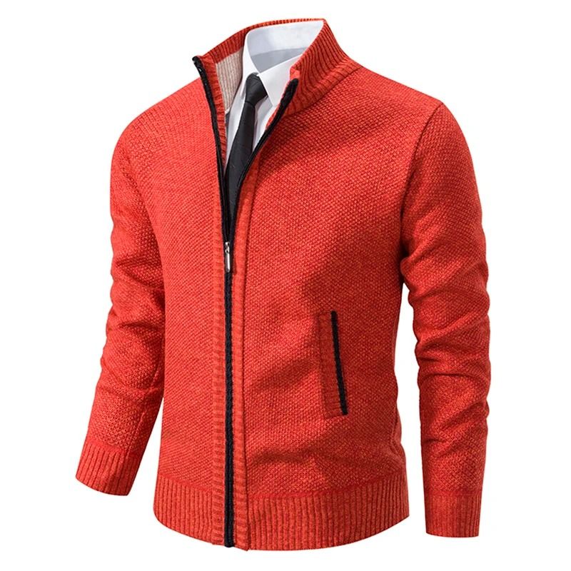 Men Casual Fleece Zipper Stand Collar Cardigan Warm Winter Sweater