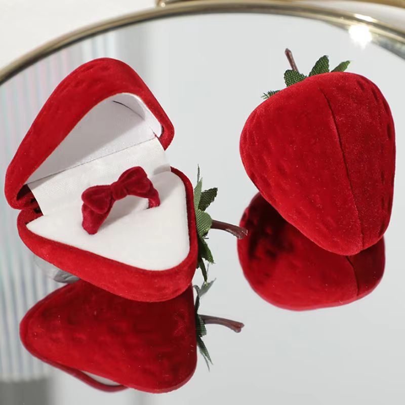 Cute Strawberry Ring Box for Jewelry Display and Storage