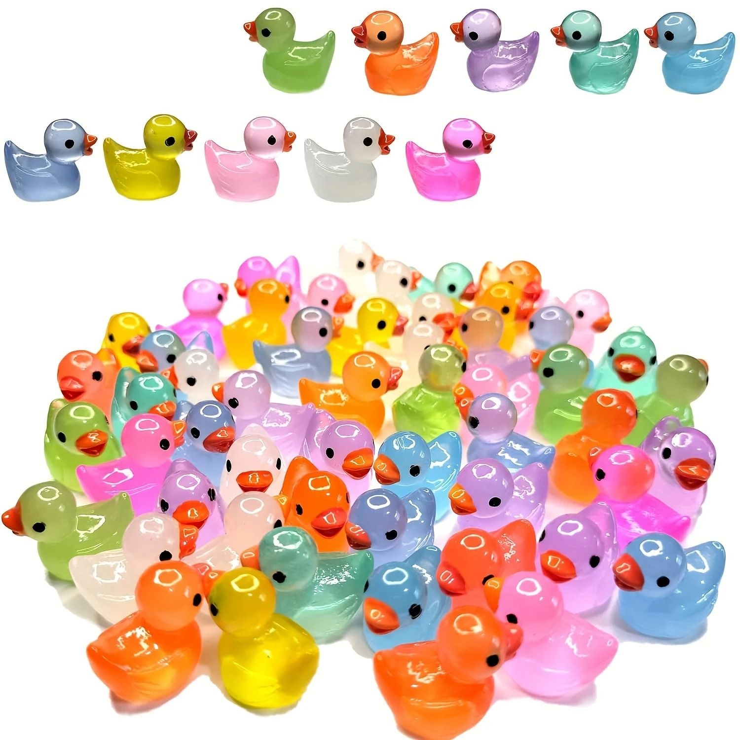Luminescent Micro-Duck Collection Glow-in-the-Dark Landscape Sculpture