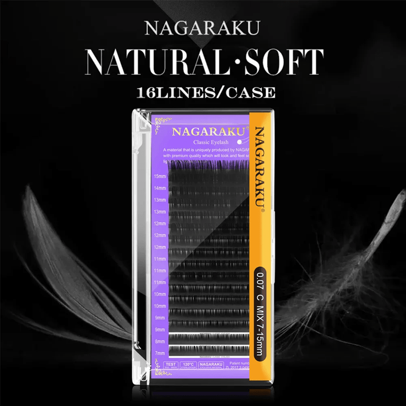 Nagaraku Classic Individual Eyelash Extensions Matte Black Soft and Natural 16 Rows